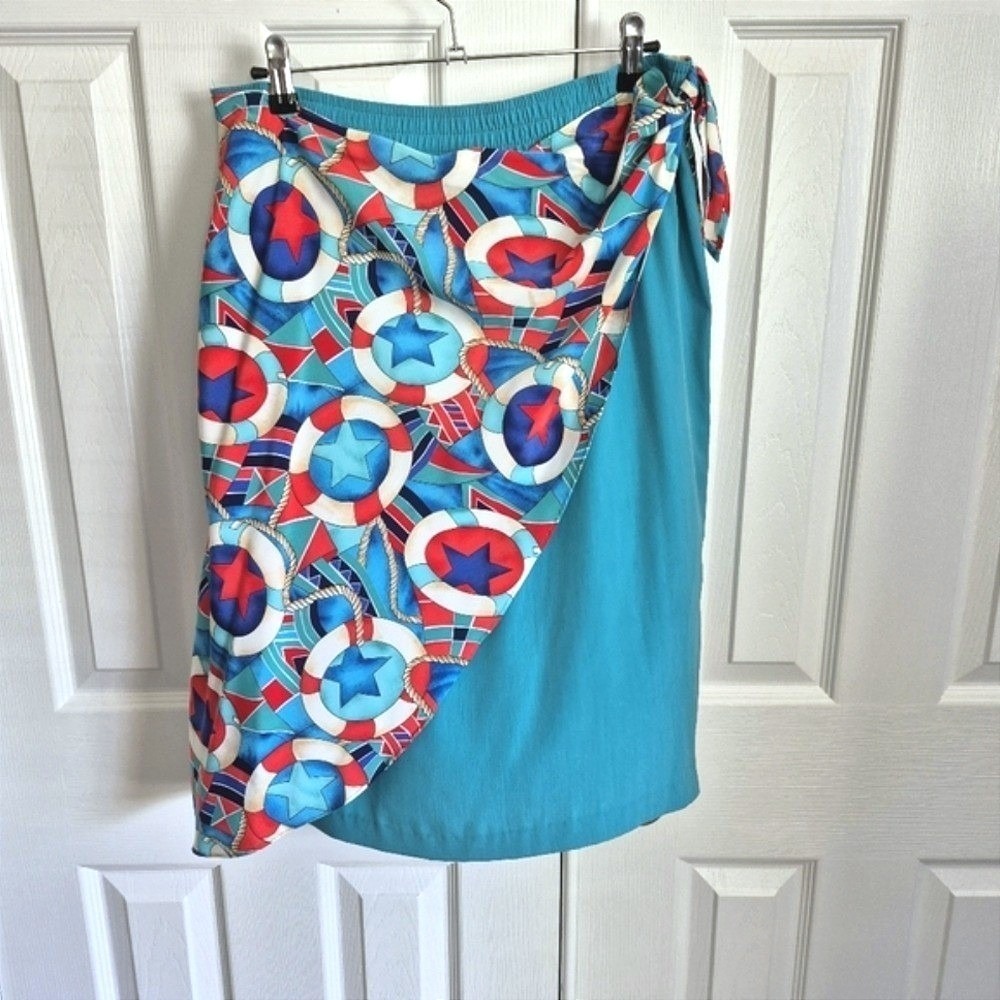 Vintage Union Made Maggie Sweet Red White Blue Nautical Star Beachy Skirt Medium